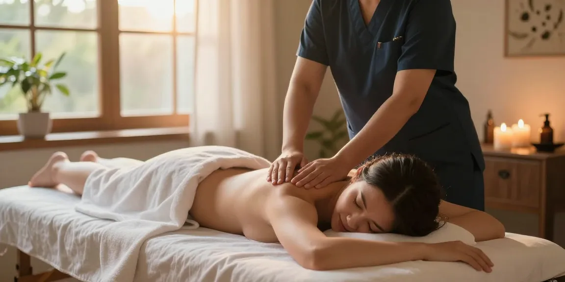 Relaxing 안산출장마사지 scene with therapist creating a soothing ambiance.