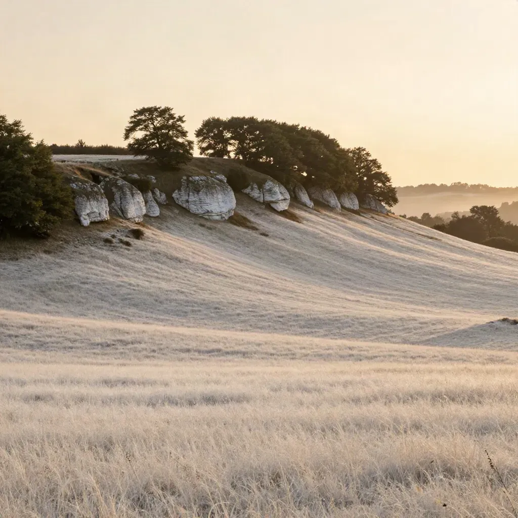 Box Hill chalk ridge above a hazy Surrey valley at sunset.